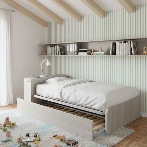 Letto una piazza e mezza 120x190 con contenitore e secondo letto estraibile - Rovere rock