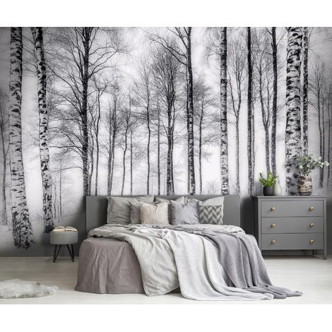 Vlies Fototapete Wald Landschaft 200x140 cm, Tapeten, für Wohn und Schlafzimmer, Vliestapete Wandtapete Tapete 3D Effekt- inkl. Kleister - Birkenwald Birken Winter, WallArena (1/4)