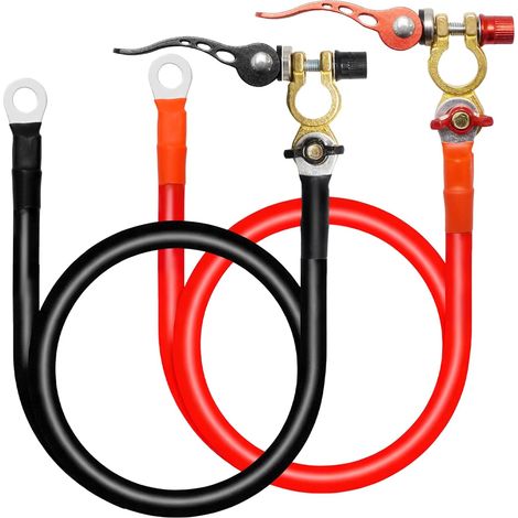 Câble de batterie 25mm² 100cm 3AWG avec connecteurs à anneaux M8/M10, 120A 300V câble de connexion pour onduleur, câble en cuivre pour batterie de voiture 12V/24V (1/5)