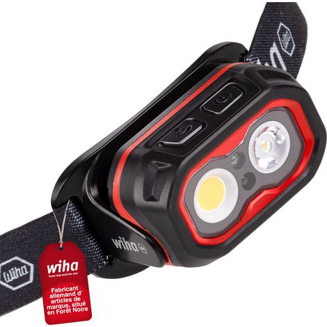 Wiha Lampe frontale 500 lm avec détecteur de mouvement I lampe frontale LED rechargeable I USB-C I lampe frontale ultralumineuse I 2 modes d’éclairage I 10 h d’autonomie (45700) (1/5)