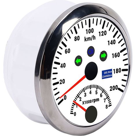Compteur de vitesse GPS 85 mm 200 km/h, tachymètre 0-8000 tr/min, écran LCD rétroéclairé rouge, étanche, pour voiture, bateau, yacht, camping-car, camion 12 V/24 V, blanc (1/5)