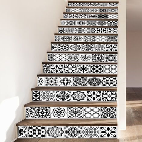 13Pcs Stickers adhésifs escalier carrelages Sticker Autocollant contremarche Carreaux de Ciment – Stickers contremarche carrelages(18x100cm) (1/5)
