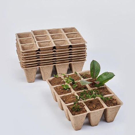 10er-Pack Anzuchtschalen – biologisch abbaubar – Naturfaser – optimale Keimung – für Gemüse und Blumen – 120 Zellen (1/5)