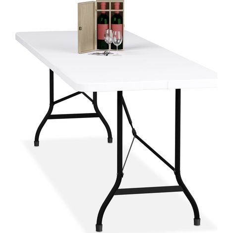 Relaxdays Gartentisch, klappbar, HBT: 75 x 220 x 68 cm, Kunststoff, Stahl, wetterfester Klapptisch, Outdoortisch, weiß