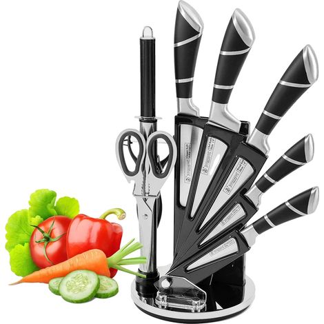 Juego de cuchillos de cocina, acero inoxidable de alto contenido en carbono, diseño profesional, negro. (1/2)