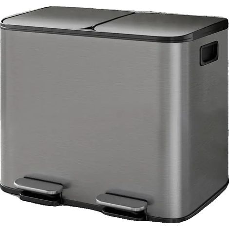 Poubelle, Acier Inoxydable, 2 Compartiments, 41,7 cm x 36,5 cm x 44 cm, Couvercle à Fermeture Douce, Pieds Antidérapants (1/5)