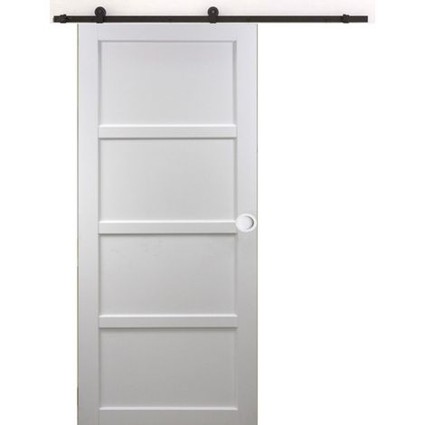 Puerta corredera Tamera blanca de 4 paneles H204 x L63 cm, riel con ruedas, conchas blancas Gd Menusería