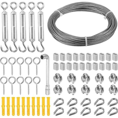 Corde en Acier Inoxydable à Suspendre Kit. 15M/3mm Cable Filin Acier Inoxydable 304 avec M5 Tendeur Cable Inox. pour Plantes Grimpante. Corde a linge. Garde Corps. Suspension Exterieur (1/5)