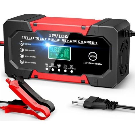 Chargeur de batterie - - 10A 12V - Compatible LiFePO4/GEL/AGM - Écran LCD & mode réparation (1/5)