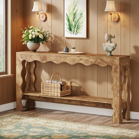 Doppelstufiger Konsolentisch – 160 x 30 x 85 cm – Schmaler Beistelltisch – Geeignet für Wohnzimmer, Flur und hinter dem Sofa – Braun