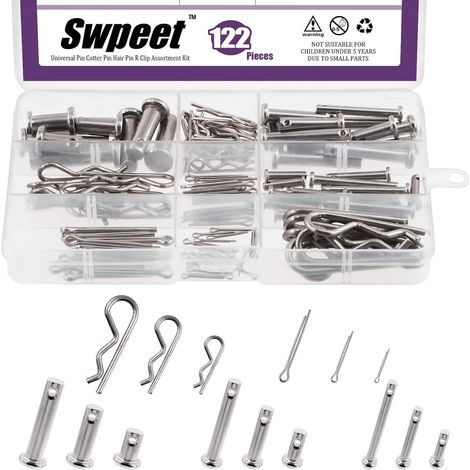 AIDUCHO Lot de 122 goupilles de chape en acier inoxydable 304 M4 M6 M8 avec goupille fendue et clips de fixation en acier zingué M1,5 M2 M3 (1/5)