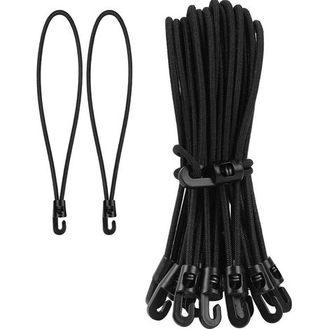 Cordón elástico，20 piezas，Correas de sujeción，Cuerdas elásticas con ganchos，Correas para equipaje，Cordón amortiguador，25 cm，Negro (1/4)