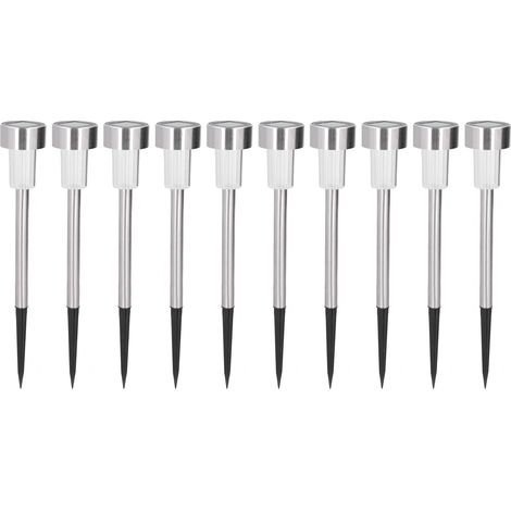 Set mit 10 Solar-LED-Gartenleuchten, IP44 wasserdicht, Edelstahl, für die Außenbeleuchtung (weißes Licht). (1/5)