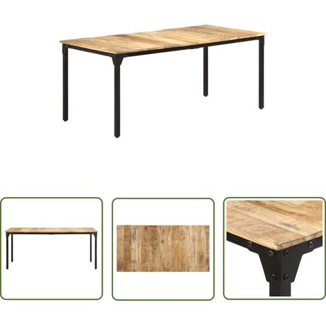 The Living Store Table à manger 180x90x76 cm Bois de manguier brut - Table À Manger - Table En Bois - Table Salle À Manger - Mobilier De Salle À Manger - Cuisine Industrielle (1/5)