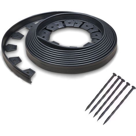 Bordurette de jardin flexible 10 M gris anthracite hauteur 5 CM + 30 piquets (1/5)