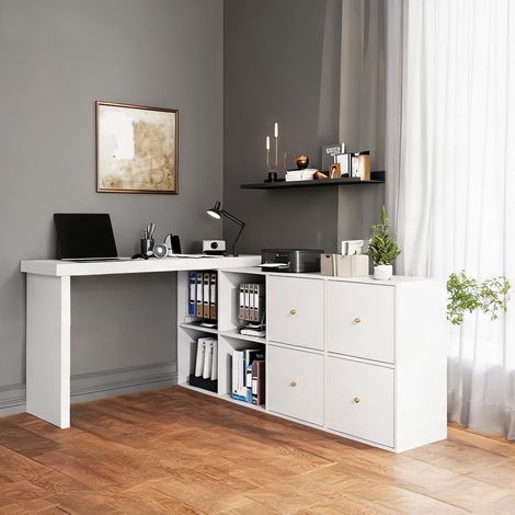 Bureau d'angle avec plateau rotatif 360° blanc MDF en MDF (1/5)
