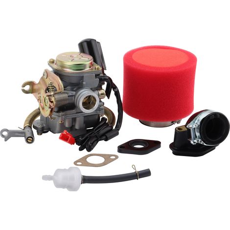 The PD18 carburetor kit is compatible with scooters, ATVs, utility vehicles, and motorcycles. It includes replacement parts for the external exhaust pipe, repair and upgrade parts, and high-performanc (1/5)