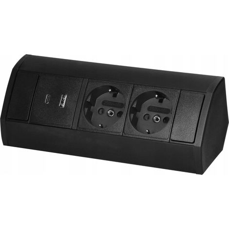 Orno Enchufe de mueble negro con tomas Schuko y USB