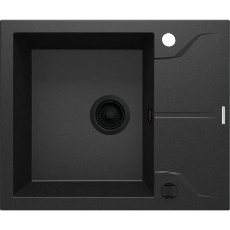 Évier en granit à une cuve avec égouttoir, noir graphite métallisé ZQN G11A (1/4)