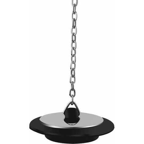 Bouchon de vidange universel en caoutchouc et chrome  Chaîne à billes 10 cm  Pour baignoire et évier  Empêche les fuites d'eau (1/3)