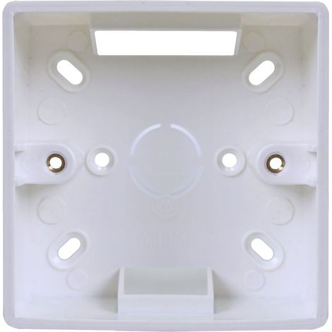 Caja de superficie para pulsador sin contacto, fabricada en plástico blanco.