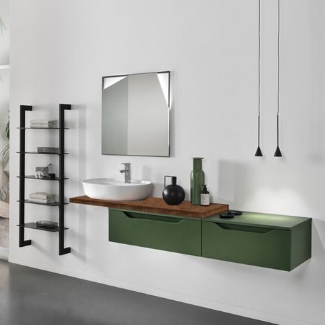 Mobile sospeso bagno con 2 moduli top e lavabo da appoggio - MIXI A (1/5)