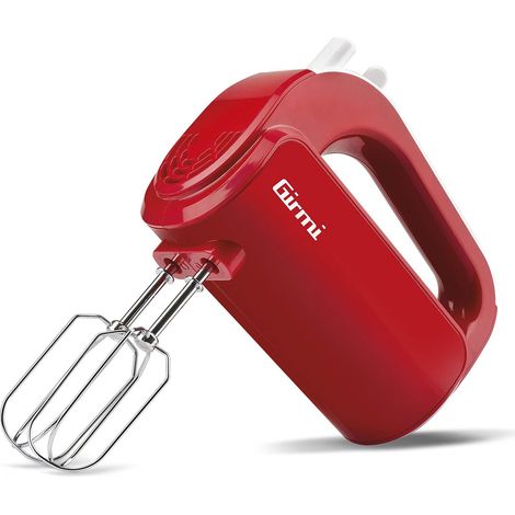Girmi SB02 Sbattitore Elettrico, 170W, Sbattitori Inox per montare panna ed albumi, Funzione Turbo, Ganci Inox per impasti dolci e salati, 5 Velocità, Rosso