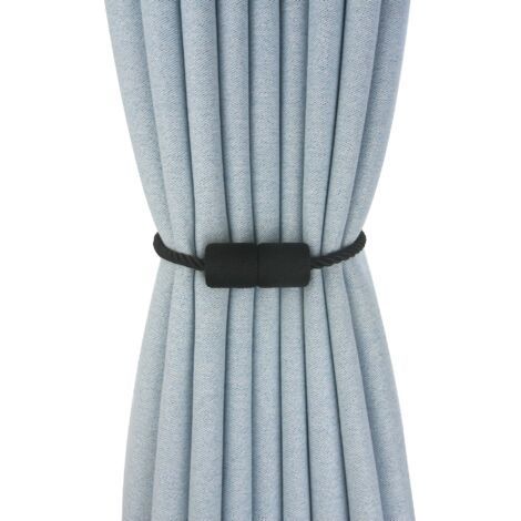 Magnetic Curtain Tiebacks, 40cm Handmade Curtain Tiebacks with Side Rope, for Practical and Decorative Cylinder Curtains, for Home and Office (Black) (1/5)