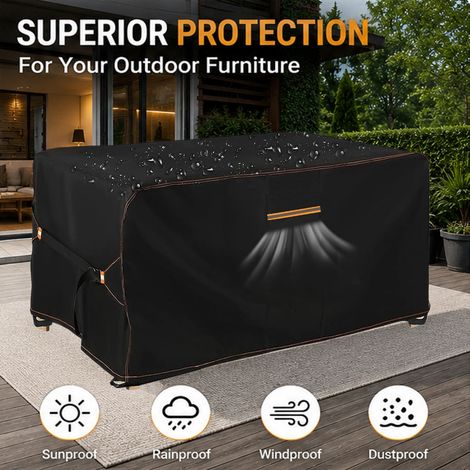 Housse de protection mobilier jardin rectangulaire 200x160x74cm, étanche anti-UV pour table et chaises extérieur (1/5)