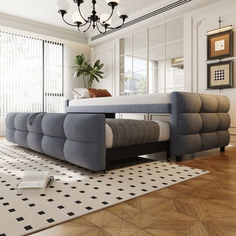 Canapé-lit convertible en velours côtelé gris, 90x190 cm, matelas non inclus, sommier lattes inclus, convertible en lit double 180 cm, banquette relax multifonction, tissu moelleux, structure rembourr (1/5)