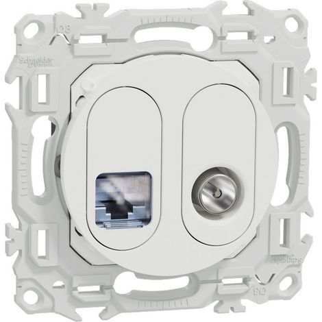 Prise mixte RJ45 + TV - Cat.6A STP - Odace 2025 - S920141 - Schneider - Blanc craie