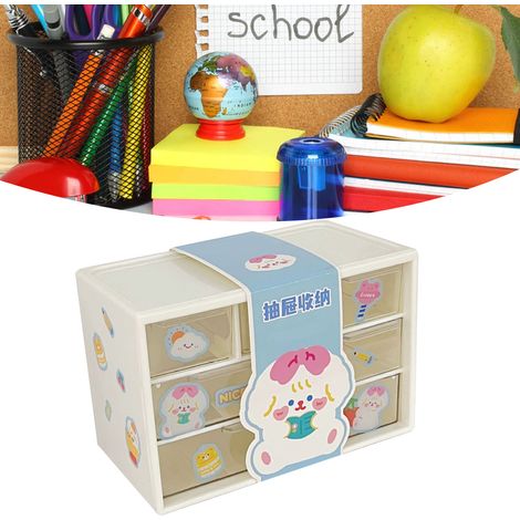 Schreibtisch-Organizer mit 6 Fächern und Griffen – Dreifach-Modell – Aufbewahrung für Büro, Zuhause und Schule – Weiß – Strapazierfähiger Kunststoff (1/5)