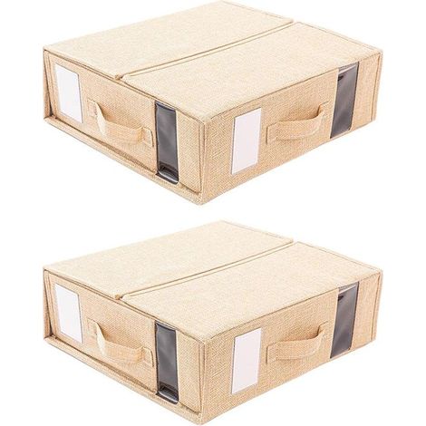 Lot de 2 Sacs de Rangement Drap de Lit, Boîte de Rangement Linge Pliable, Minimaliste, Beige (1/5)