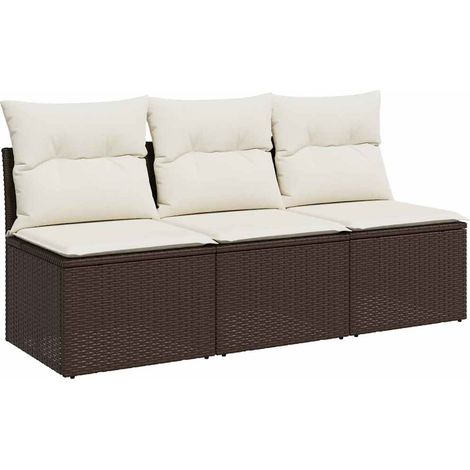 Maison Exclusive - Gartensofa mit Kissen 3-Sitzer Braun Poly Ratt