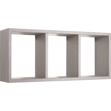 Mensola Rettangolare 3 Scomparti da Parete 70x30x15.5 cm in Fibra di Legno Tristano Rovere Grigio New (1/5)