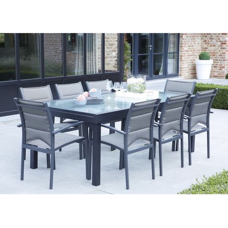 Gartenmöbel Set Modulo T 8/12 + F 8 Full Glas Grau Anthrazit Wilsa Garden (1/4)