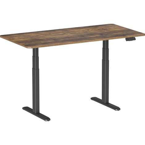 Bureau motorisé assis-debout 150x75cm, Plateau brun rustique à bords arrondis/Pied noir
