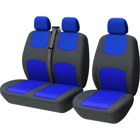 Housse de siège Voiture Universelle Housse Siege camionnette Housses de siège Avant Simple et Double  Conducteur et Double Passager 2 + 1, Noir et Bleu (1/5)