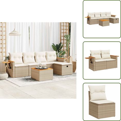 6-tlg. Garten-Sofagarnitur mit Kissen Beige Poly Rattan - Gartensofa Set - Garten Sofa Set - Outdoor Sofa Set - Garten Sofagarnitur (1/5)