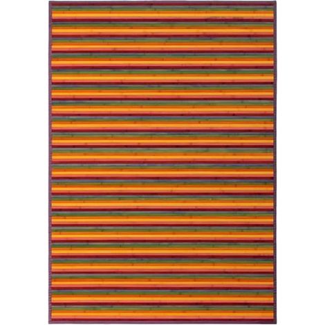 Tapis de sol antidérapant - JUANIO - JUANIO - Bambou 2,2 mm - Rayures multicolores - 200 x 140 cm (1/3)