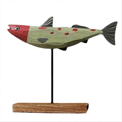 Statue de poisson en bois, décoration nordique pour la maison, sculpture de poisson, ornement C (1/5)