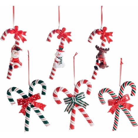 Bastoncini Natalizi in resina lucida da appendere set 12 decorazioni per albero di Natale (1/2)