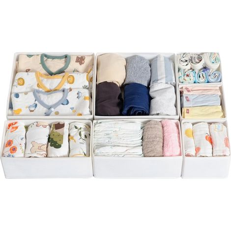 Lot de 7 organiseurs de table à langer Malm pour commode et garde-robe Malm, inserts de tiroir pliables pour ustensiles à langer, vêtements et linge de bébé, modulaires, en 3 tailles (1/5)