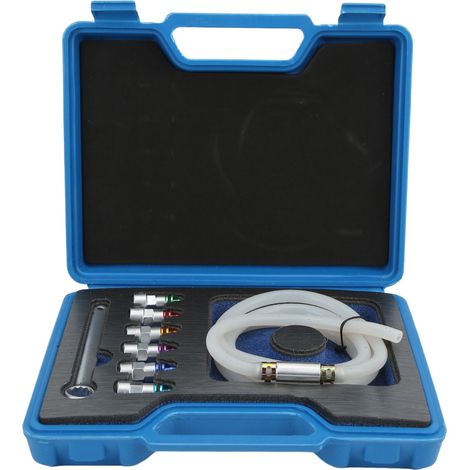 Kit de purge de freins avec clé, adaptateurs en métal et caoutchouc 7-12 mm, 6 adaptateurs et 1 tuyau de vidange. Universel pour voiture, SUV, camionnette, moto. (1/5)