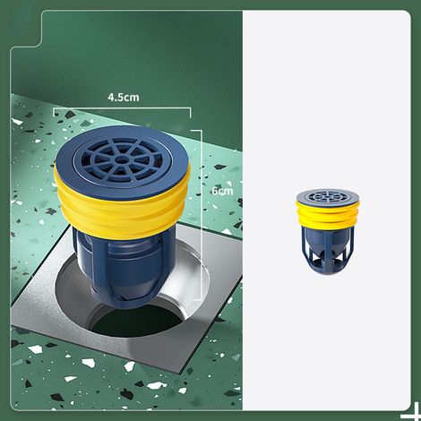 Lot de 2 filtres anti-cheveux pour siphon de sol (bleu foncé + jaune). (1/5)