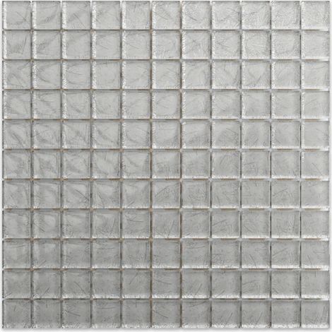 Ilcom mosaico in vetro su rete per bagno e cucina 30cm x 30cm - Crushed silver (1/3)