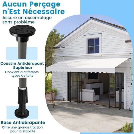 Fenêtres, balcons et jardins : auvent rétractable extérieur sans perçage, toile enduite PU et hauteur réglable (1/5)