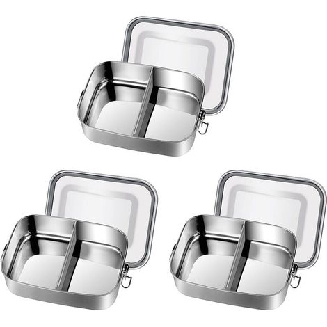 3 fiambreras de acero inoxidable, 1200 ml, a prueba de fugas con separador extraíble, fiambreras ecológicas (1/4)