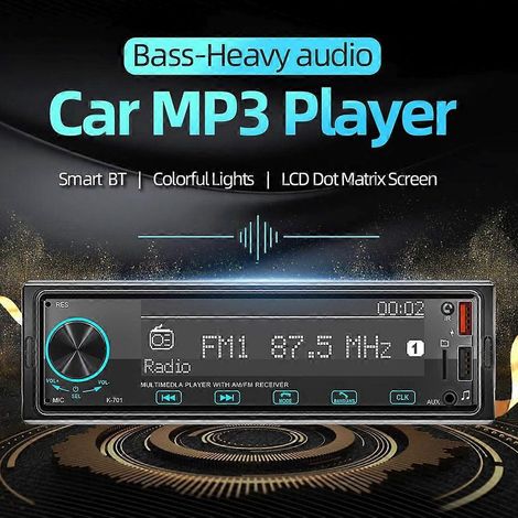 Autoradio simple DIN avec lecteur MP3, radio FM, écran tactile et fonction mains libres (1/4)