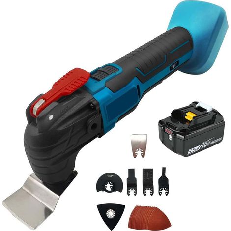 Outil multifonction oscillant à batterie angle d'oscillation de 3 ° charge / libération rapide 20000rpm avec 6 pièces d'outils accessoires coupe, meulage, grattage (batterie 1x5500mah (sans chargeur))